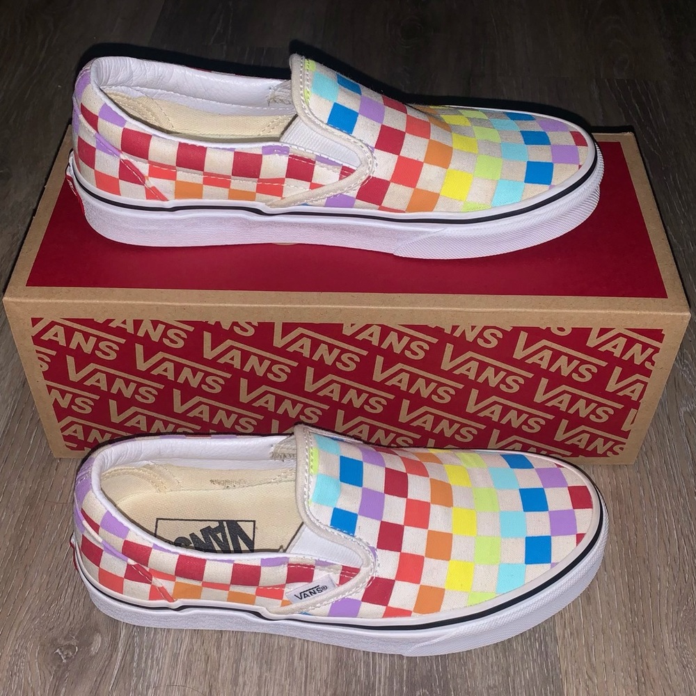 rainbow slip on vans